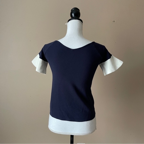 ANN TAYLOR | Navy Blue Bell Short Sleeve Stretchy Blouse Sz SP - Picture 5 of 8
